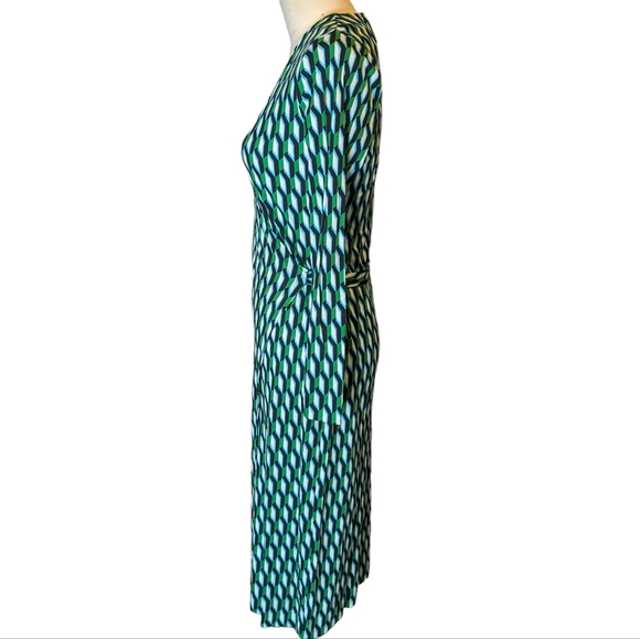 Diane Von Furstenberg Target DVF Longsleeve Midi Arrow Geo Green Wrap Dress Med. - Picture 5 of 10